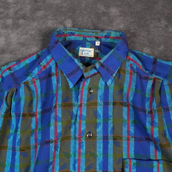 Stefano Conti Hawaiian Shirt Men's Small Button Up All Over Print Jaquard Leaves - Picture 3 of 8